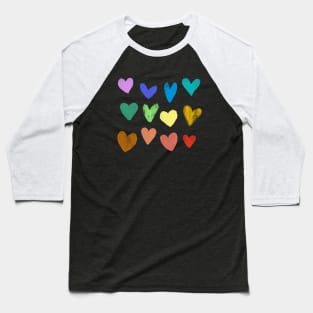 Watercolor Colorful Hearts Baseball T-Shirt